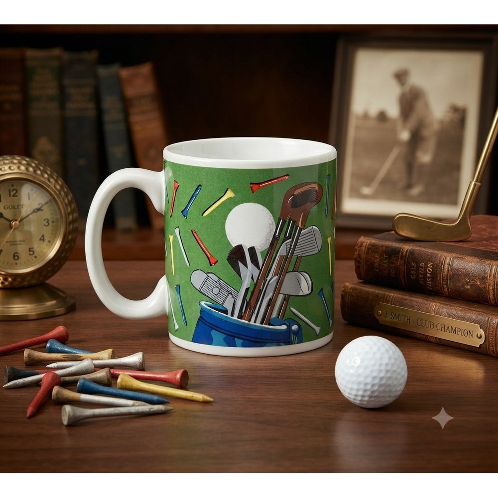 Burton & Burton Golf Coffee Mug Green Tee Clubs Bag Ceramic Dishwasher Safe